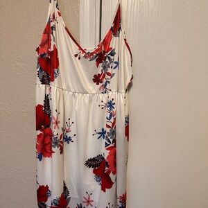 SHEIN Curve Floral Print Dress - Red and White